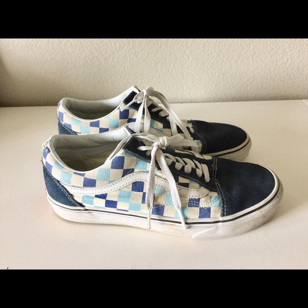 LIGHT AND DARK BLUE CHECKERED VANS!